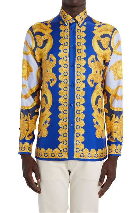 versace long sleeve button up|versace long sleeve shirt men.